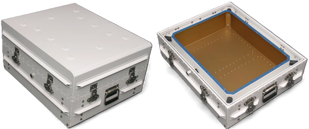 Transit case with shock mounted EMI shielded chassis, Impact Cases